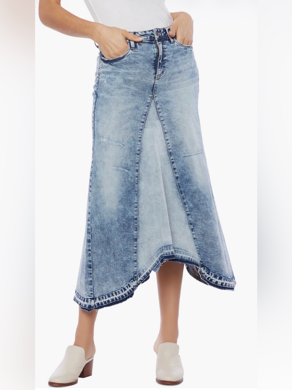 NWOT Selma Pieced Denim Midi Skirt by Wash Lab